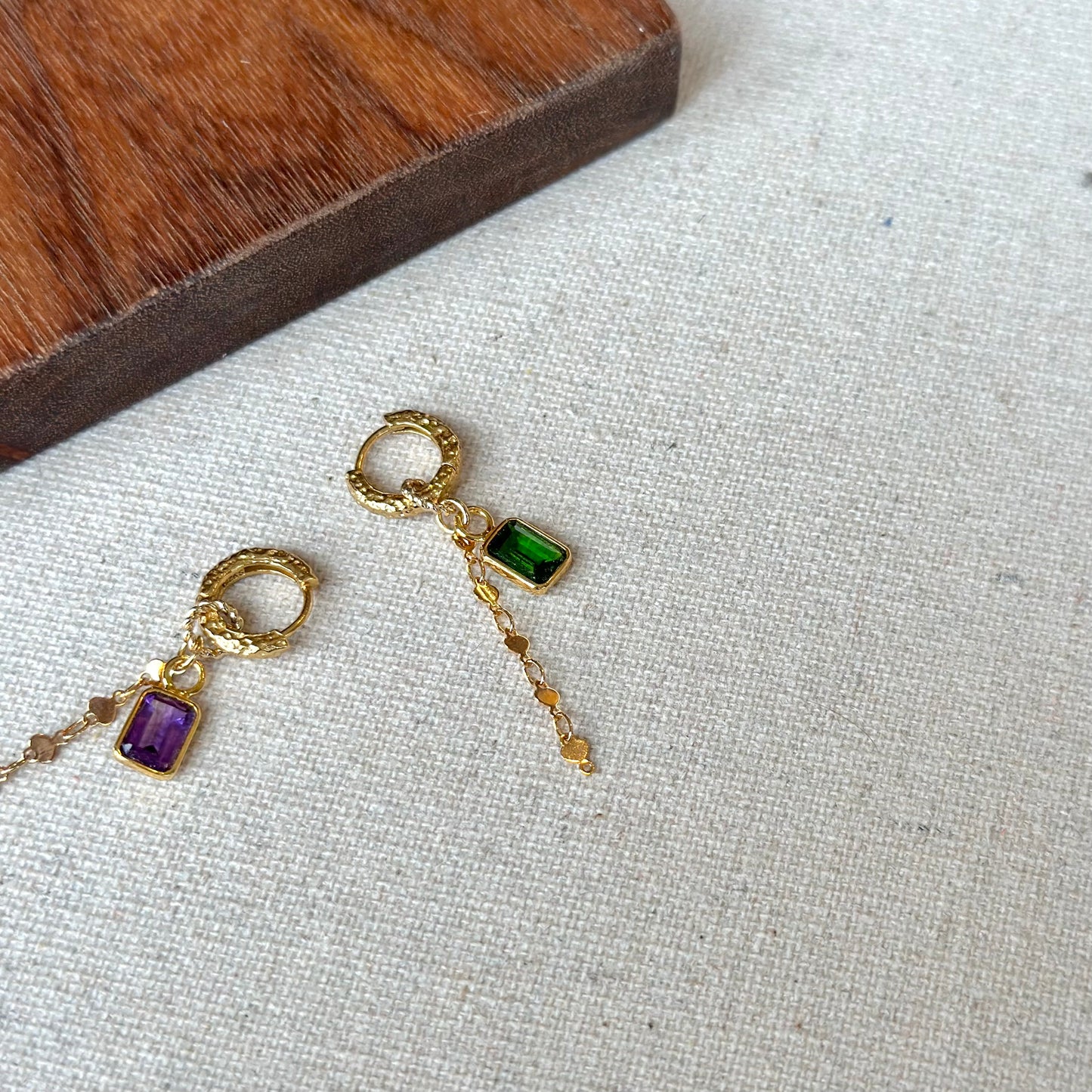 Diopside And Amethyst Two-way Gold-plated Sterling Silver Ear Hoop