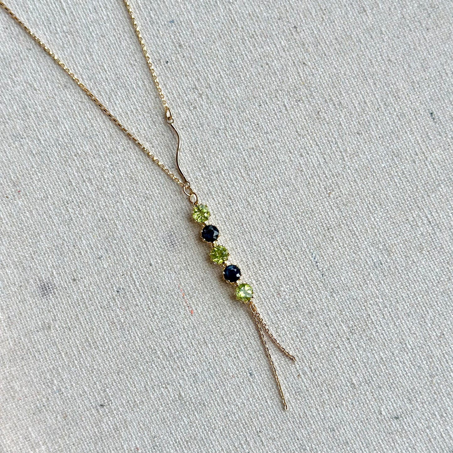 Peridot And Sapphire Asymmetric Y-shaped 14k Gold-filled Necklace