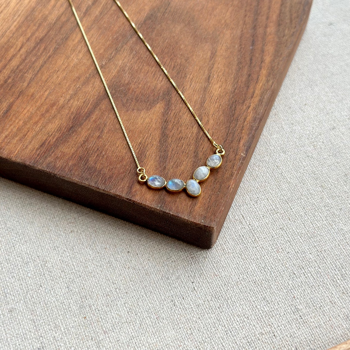 Moonstones V-shaped Box Chain Gold-plated Necklace