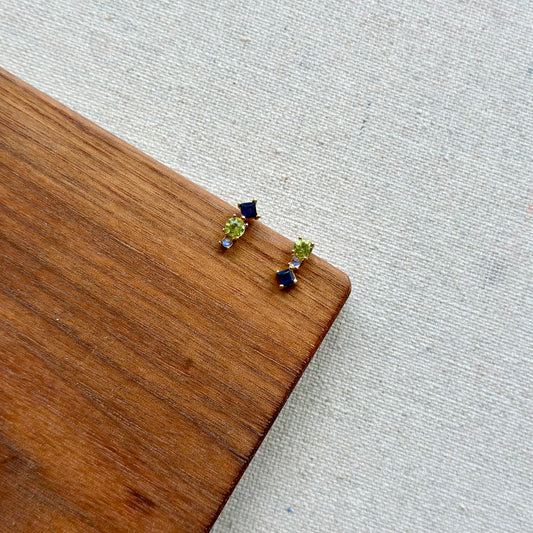 Peridot And Sapphire Mixed Opal Gold-plated Ear Stud