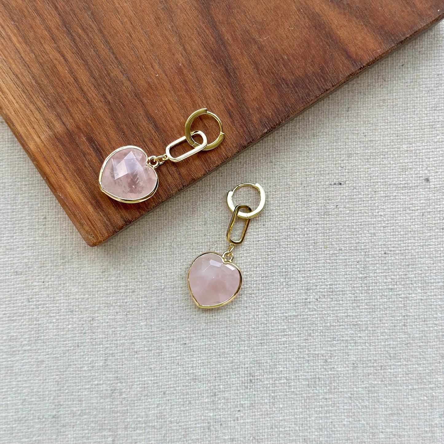 Heart-shaped Rose Quartz Gold-plated Sterling Silver Ear Hoop