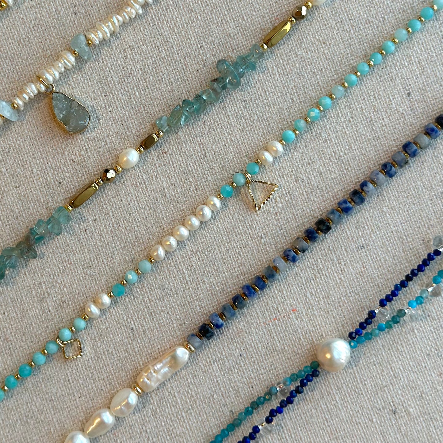 Freshwater Pearl And Lapis Mixed Apatite Beaded Double Layer Necklace