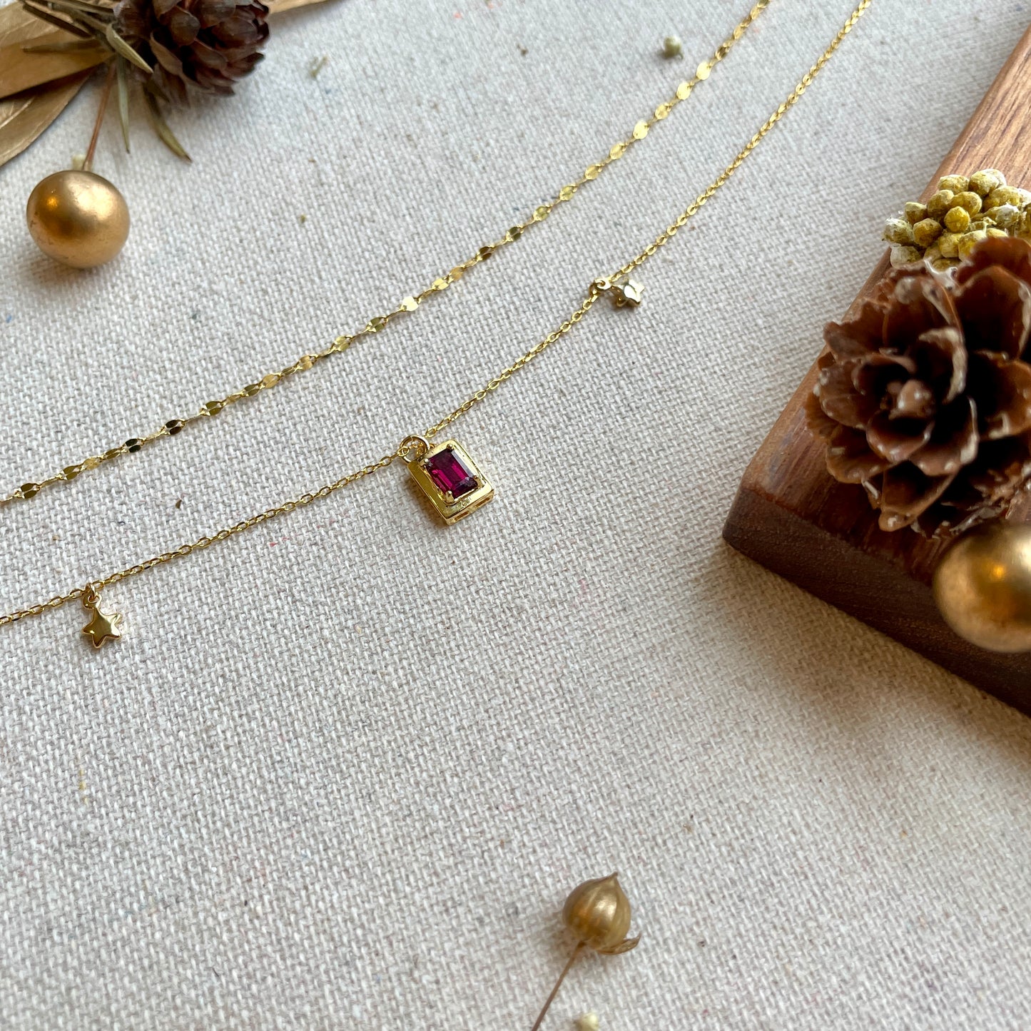 Double Layer Garnet Gold-plated Necklace