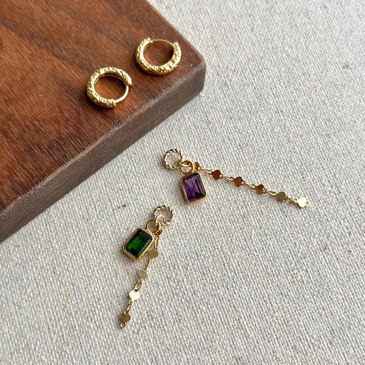 Diopside And Amethyst Two-way Gold-plated Sterling Silver Ear Hoop