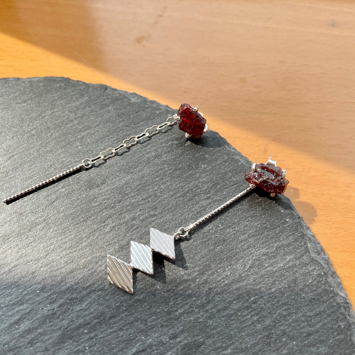 Garnet Raw Stone Two-way Dangling Earring