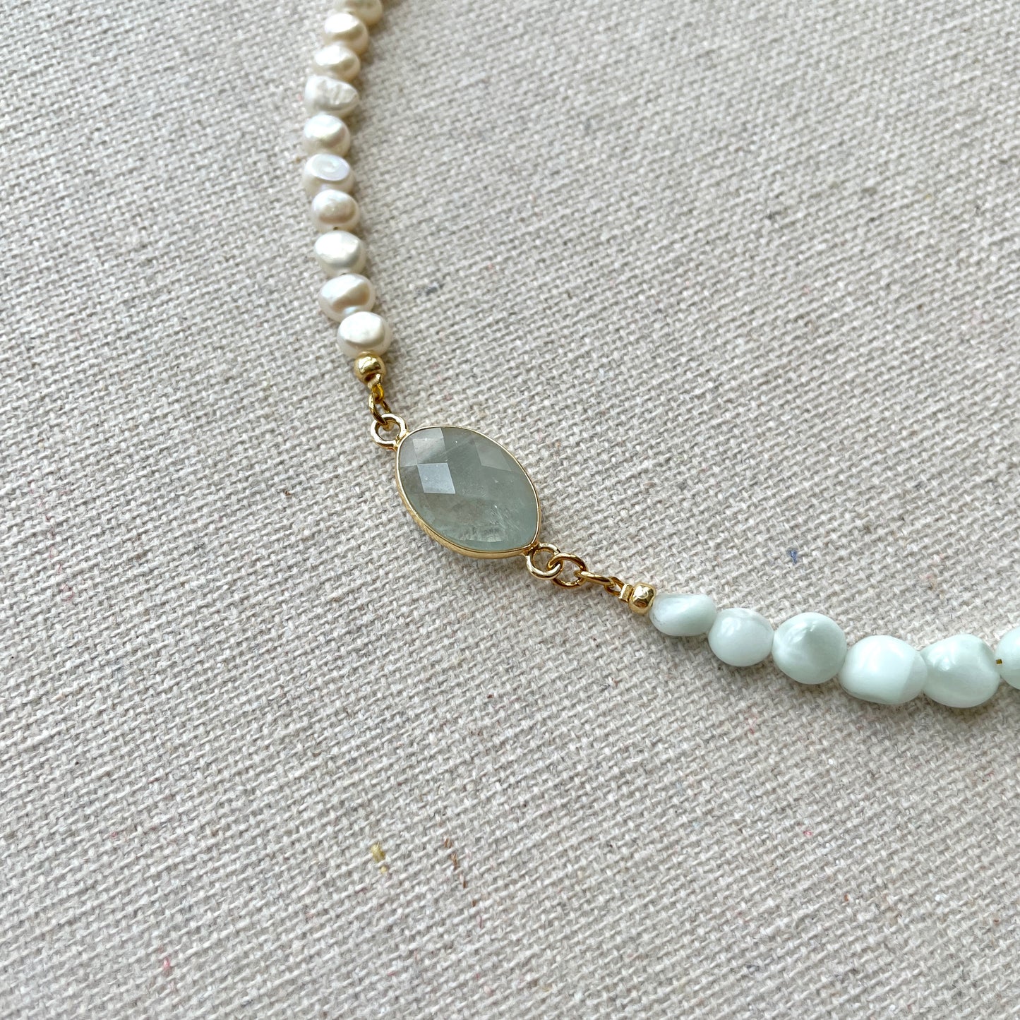 Aquamarine With Larimar And Baroque Pearl Beaded Choker Necklace