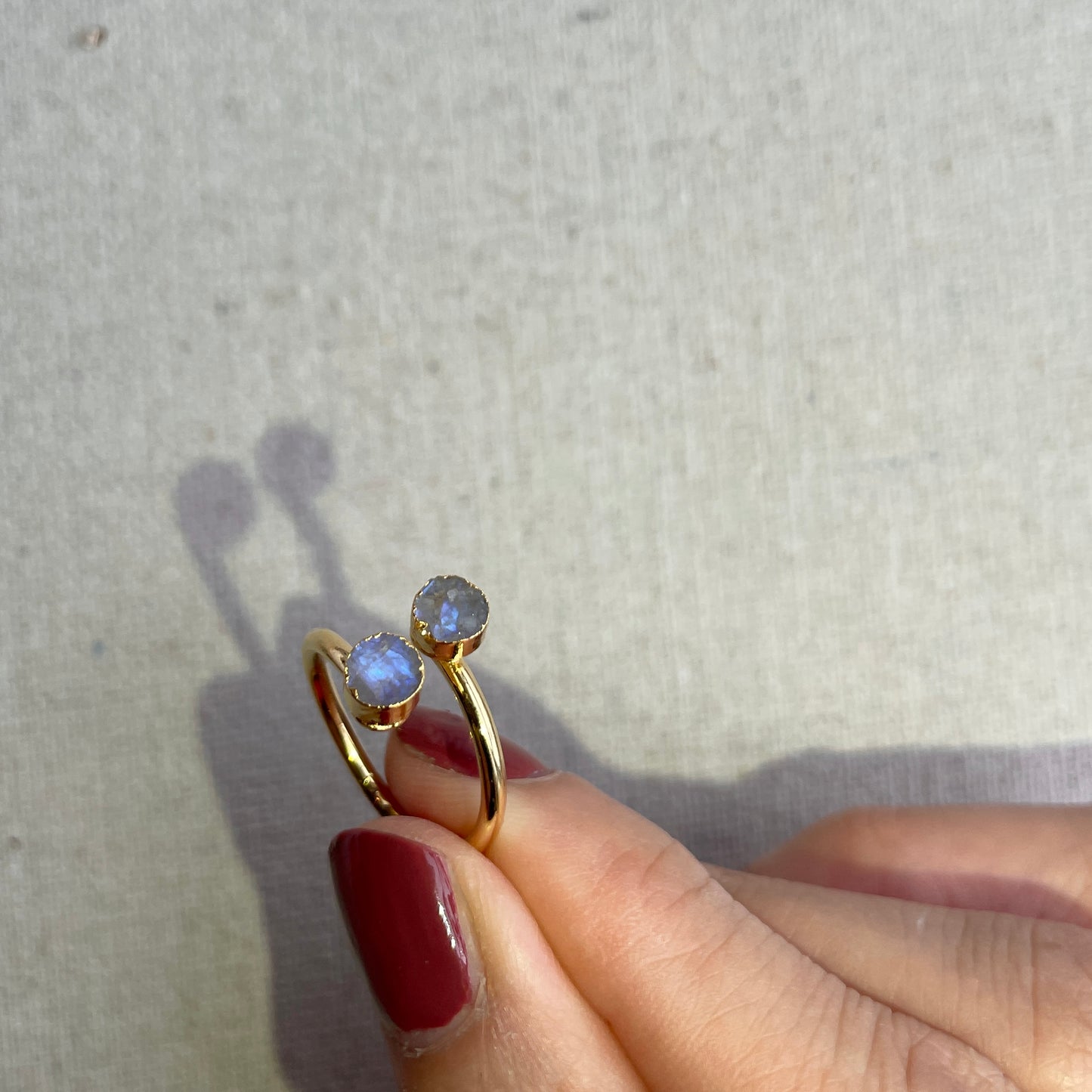 Moonstone Raw Stone Adjustable Gold-plated Ring