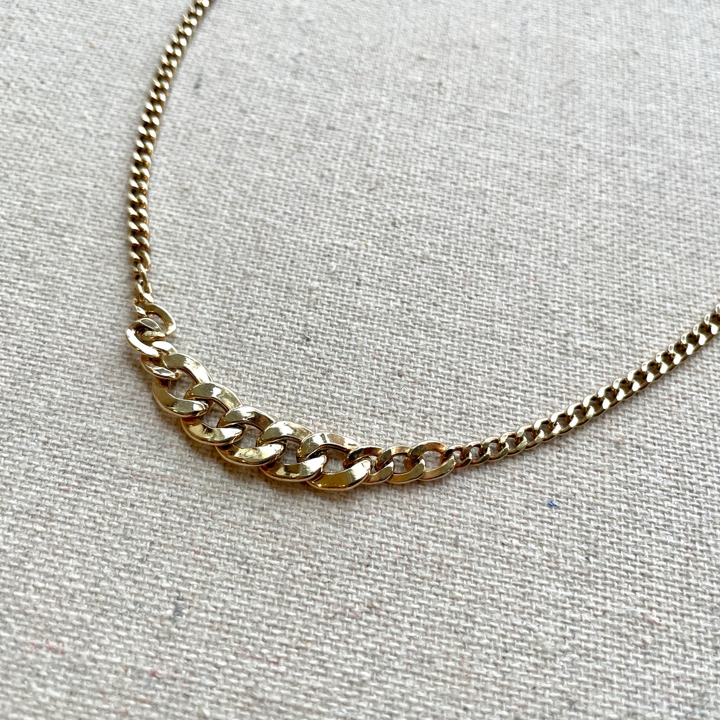 Gold-plated Italian Sterling Silver Mixed Cuban Chain Choker Necklace