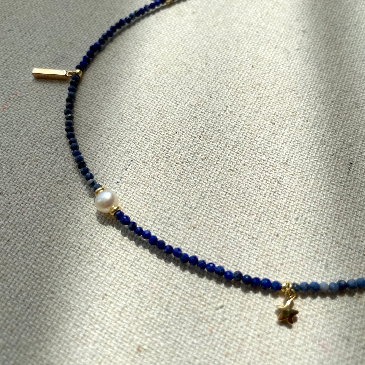 Lapis Mixed Sodalite And Freshwater Pearl Beaded Choker Necklace