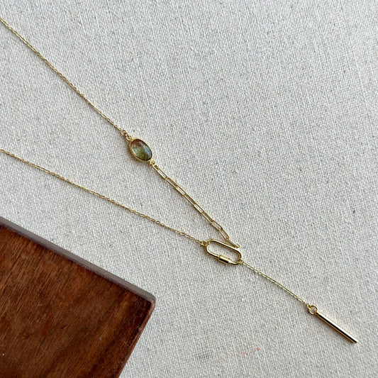 Watermelon Tourmaline Asymmetric Y-shaped Gold-plated Sterling Silver Necklace