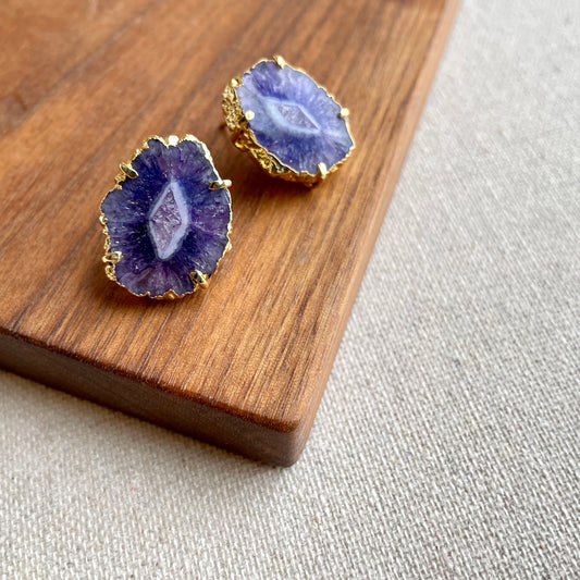 Blue Agate Gold-plated Ear Stud