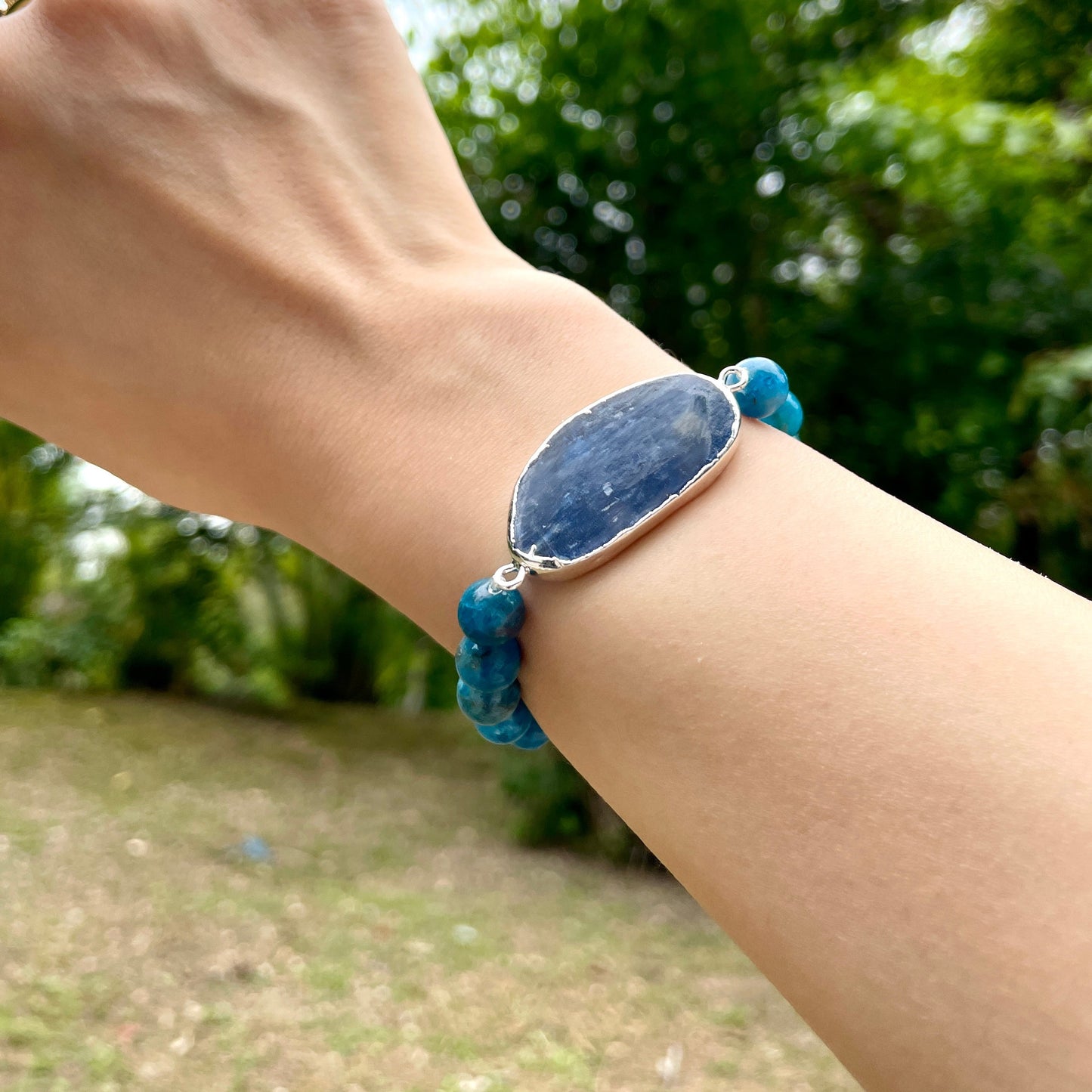 Kyanite And Apatite Beaded Bracelet