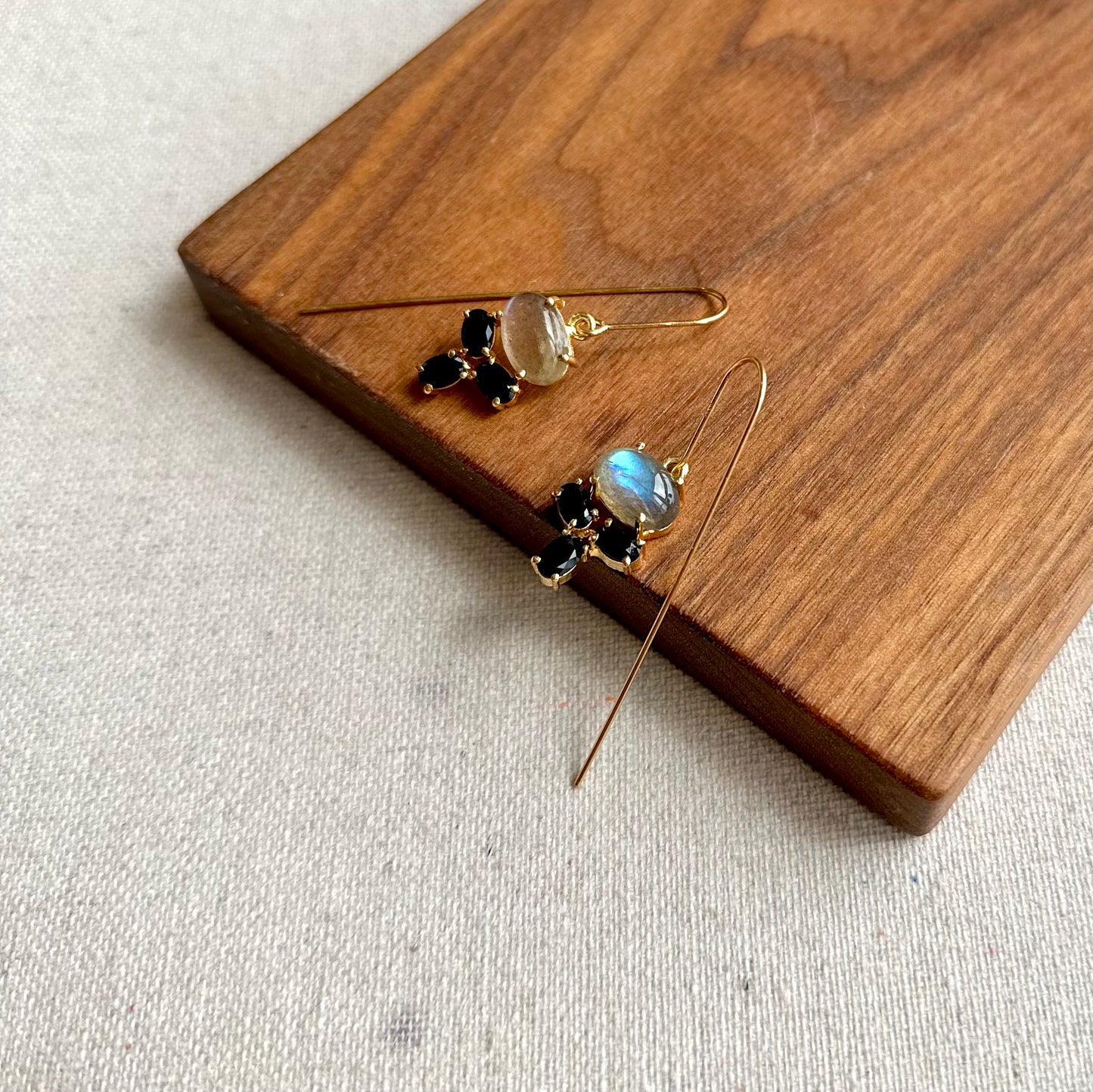 Labradorite And Black Onyx Prong Set Gold-plated Earring