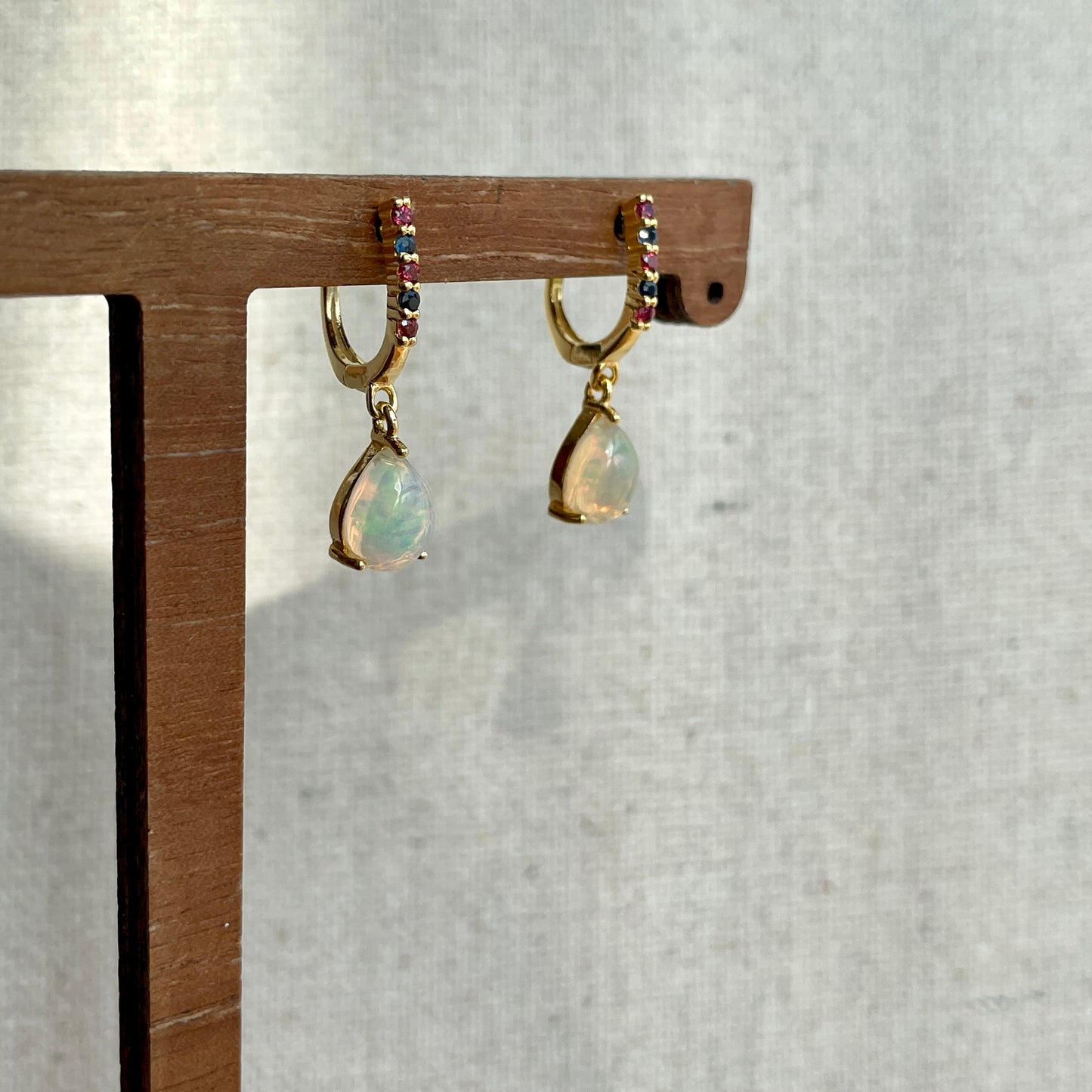 Opal With Garnet And Sapphire Gold-plated Sterling Hoop Earring