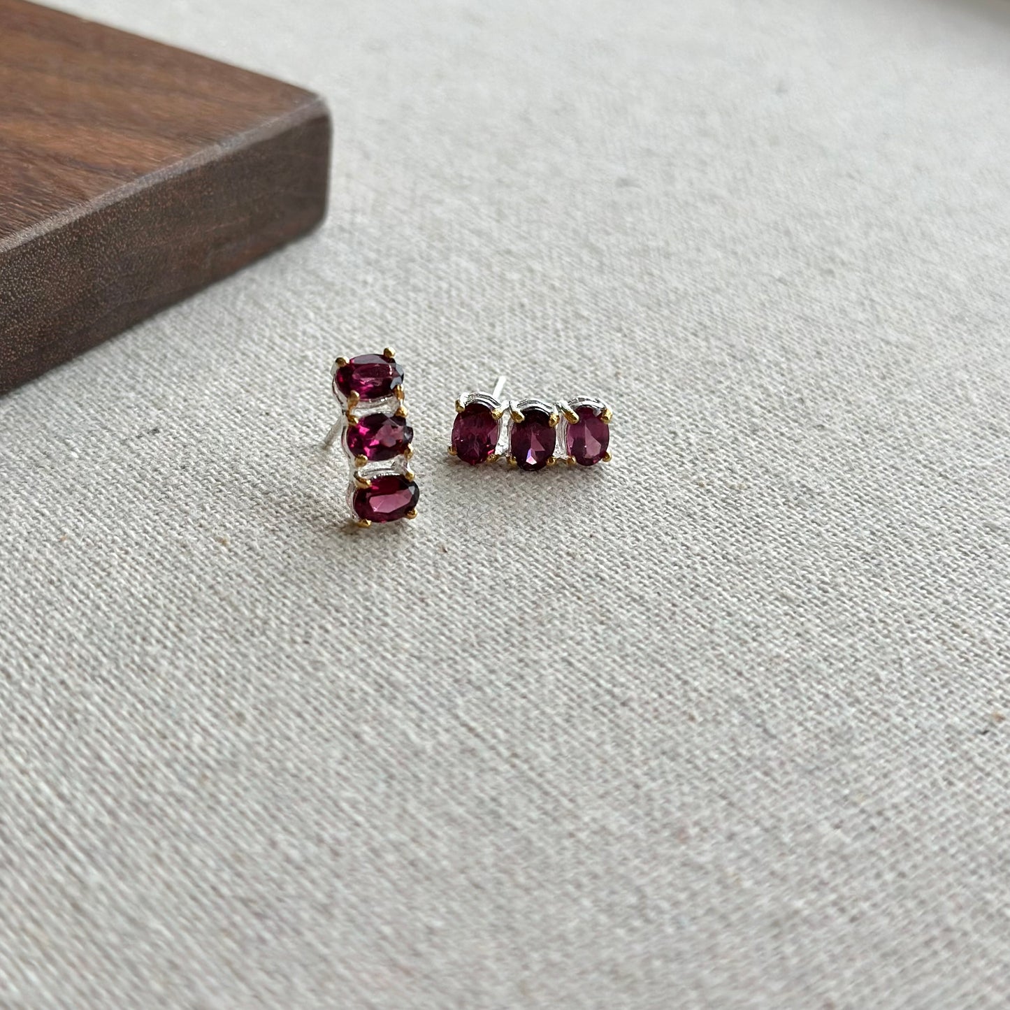 Rhodolite Garnet Two Tone Gold-plated Sterling Silver Ear Stud