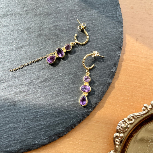 Amethyst With Chains  Ear Hoop Earring