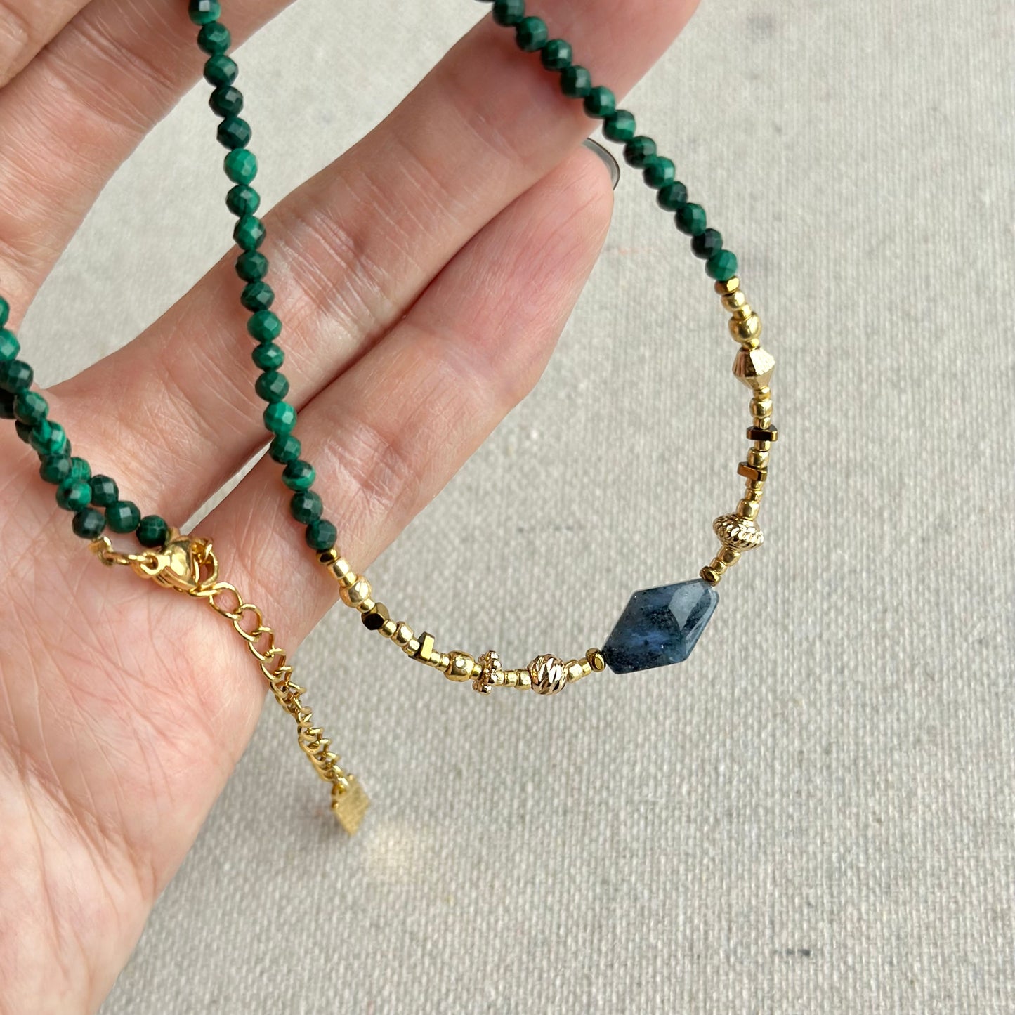 Malachite and Sodalite Beaded Choker Necklace