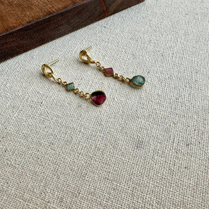 Watermelon Tourmaline Knots Stud Gold-plated Earring