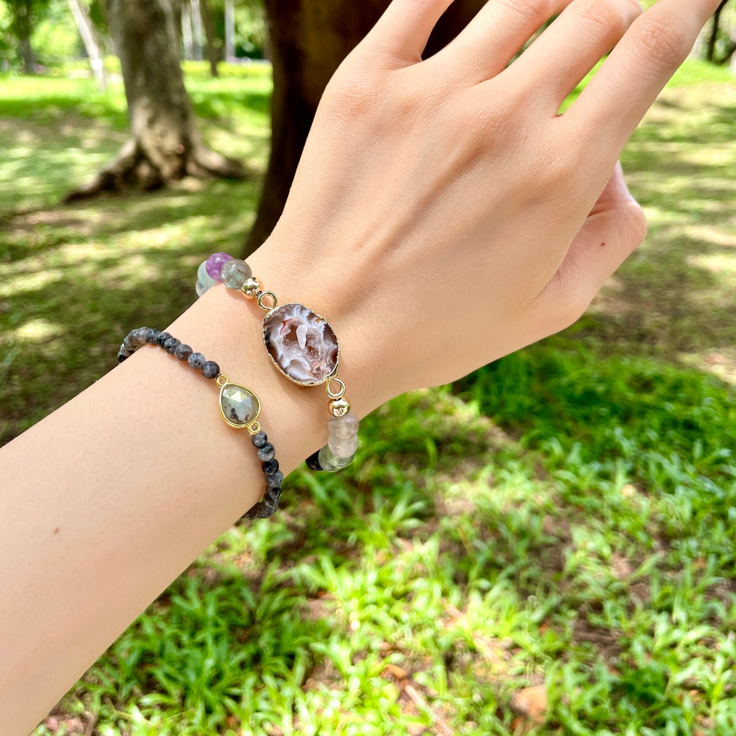 Labradorite And Labradorite Beaded Bracelet