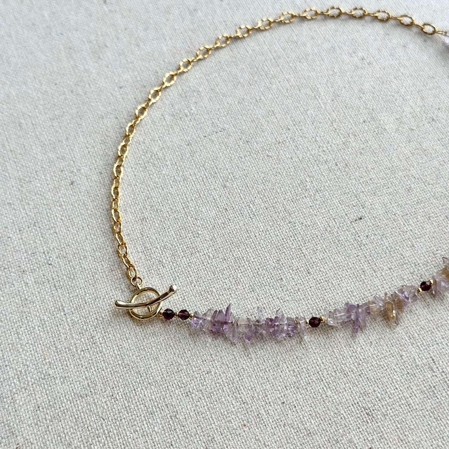 Ametrine Beads Mixed Gold-plated Chain Hoop Toggle Necklace