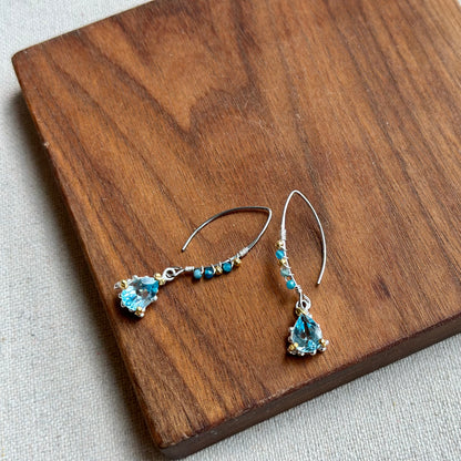 Topaz And Apatite Wire Wrapping Sterling Silver Earring