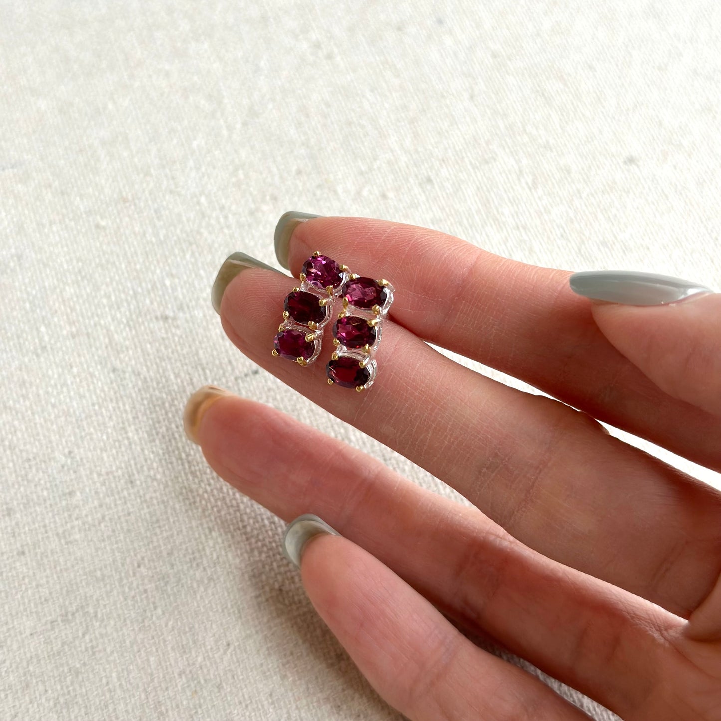 Rhodolite Garnet Two Tone Gold-plated Sterling Silver Ear Stud