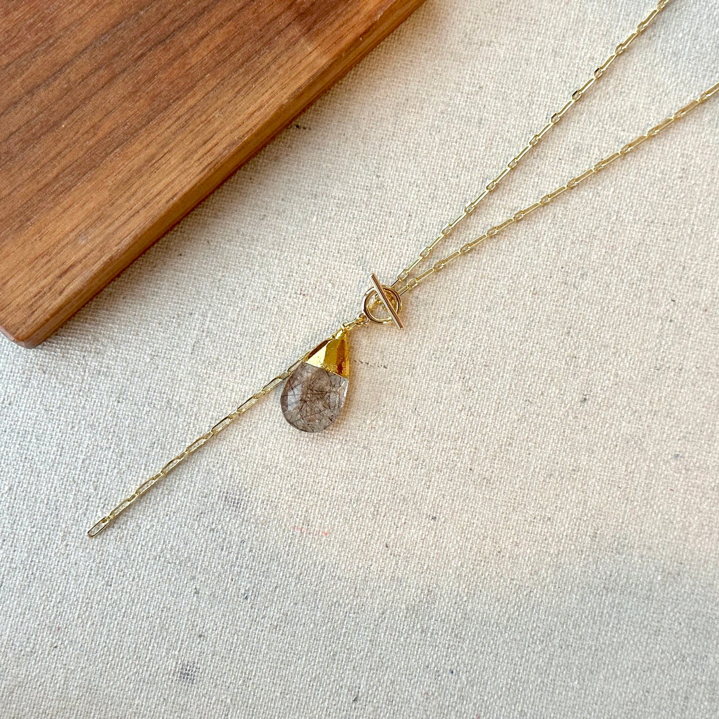 Copper Rutile Quartz Y-shaped Long Gold-plated Necklace