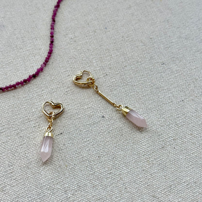 Rose Quartz Point Shaped Two-way Gold-plated Ear Hoop