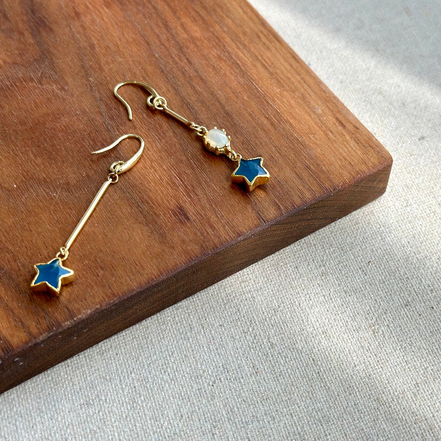 Blue Chalcedony Star And Opal Gold-plated Earring