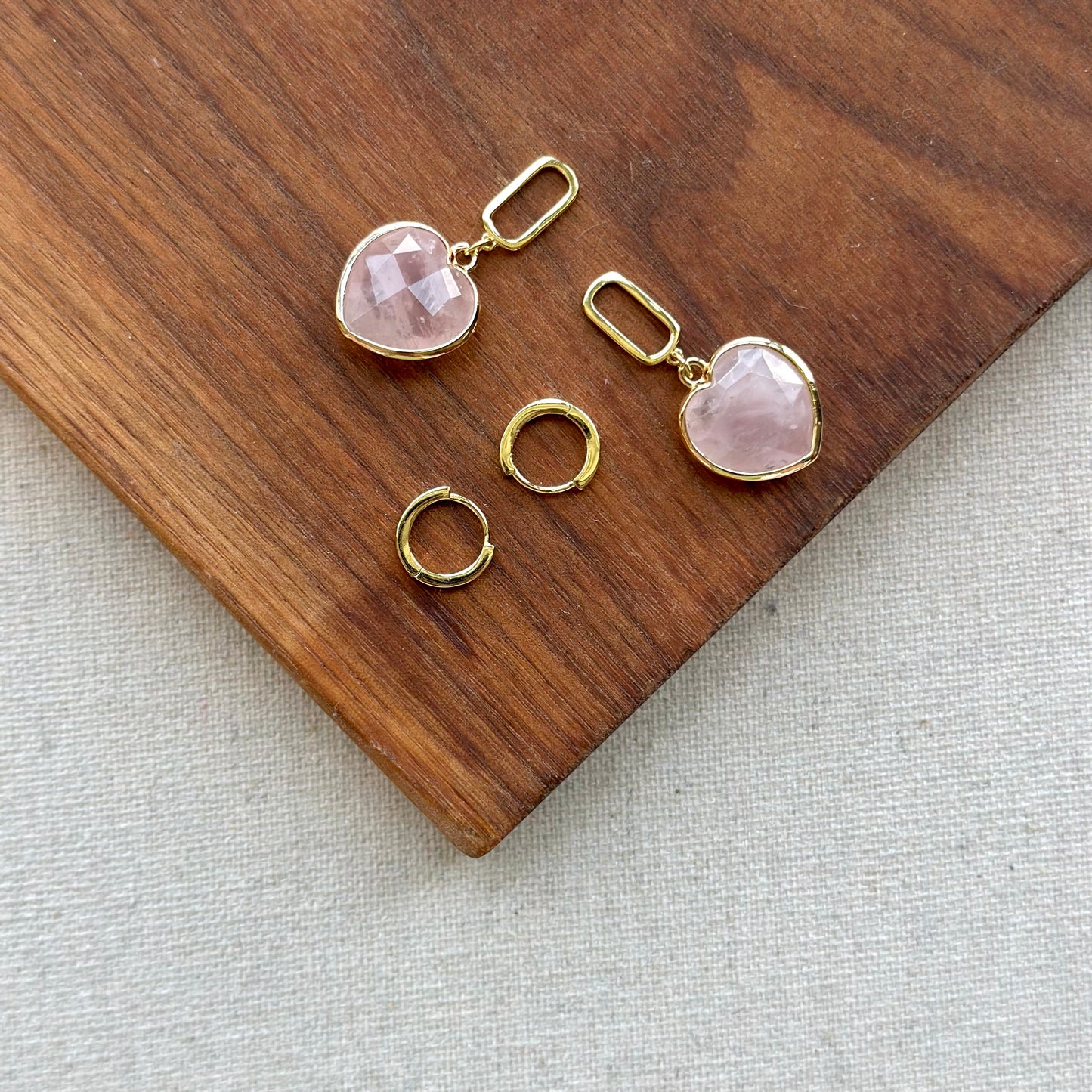 Heart-shaped Rose Quartz Gold-plated Sterling Silver Ear Hoop