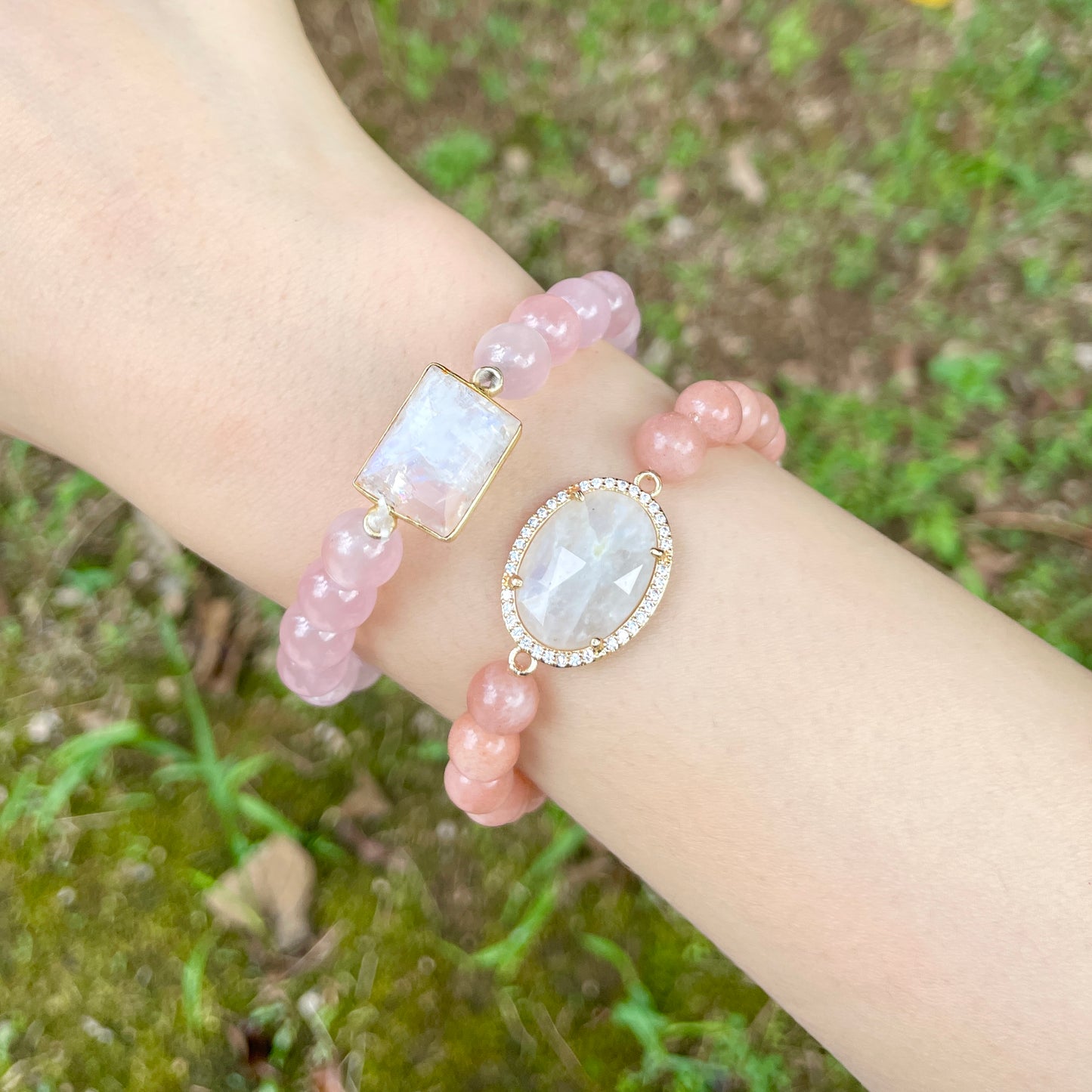 Moonstone And Sunstone Beaded Bracelet