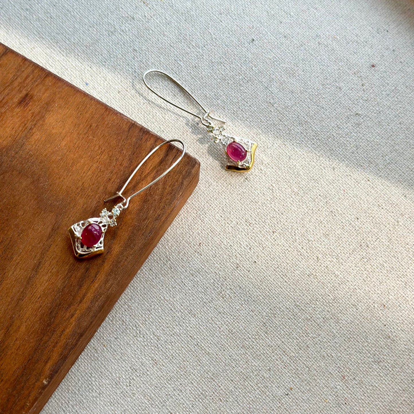 Ruby And Topaz Two Tone Dangle Sterling Silver Earring