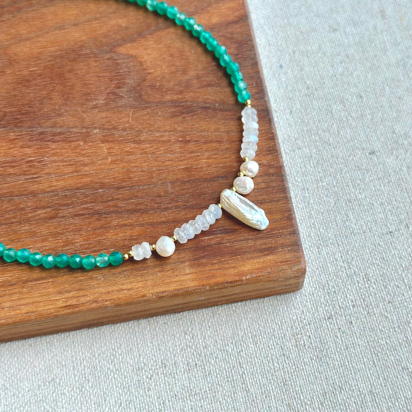 Agate And Moonstone Beaded Choker Necklace