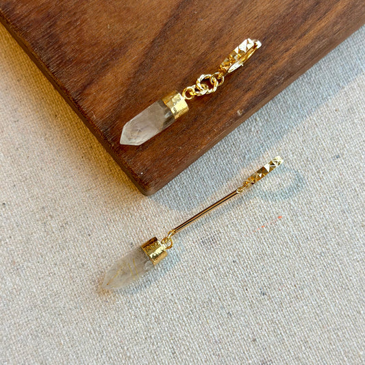 Gold Rutilated Quartz Gold-plated Sterling Silver Ear Hoop