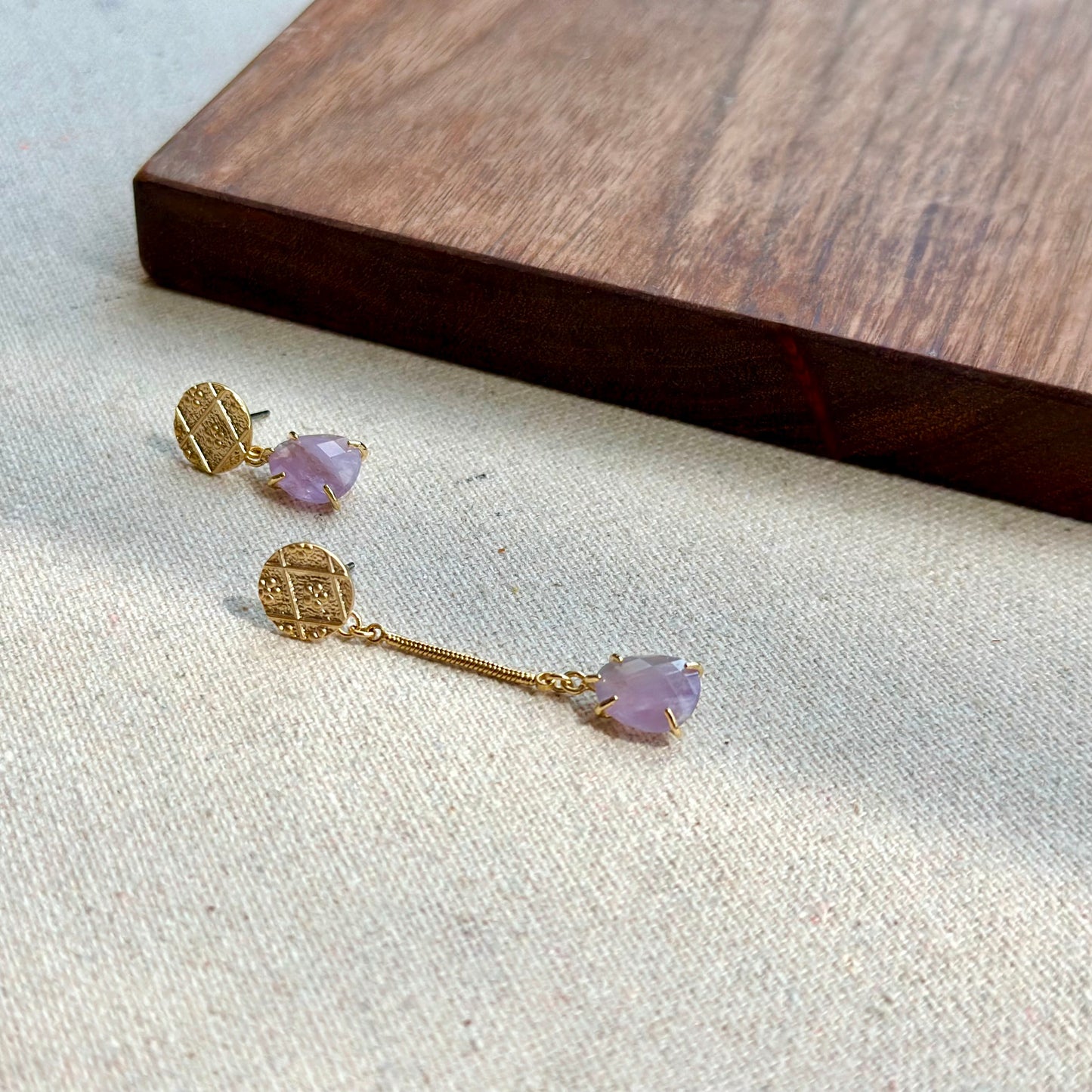 Amethyst Flower Pattern Stud Gold-plated Earring