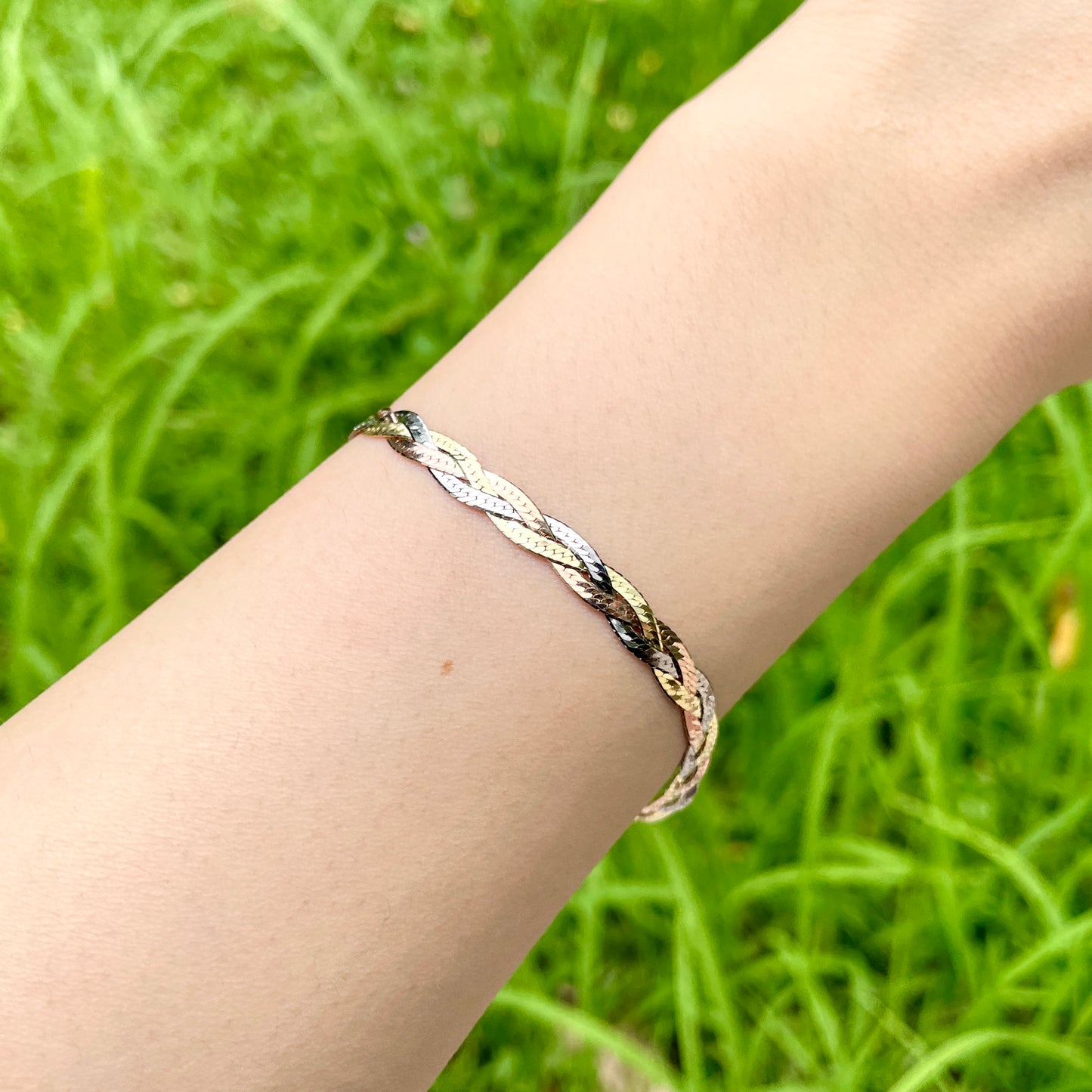 Italian Sterling Silver 3-Strand Braided Triple Tone Bracelet