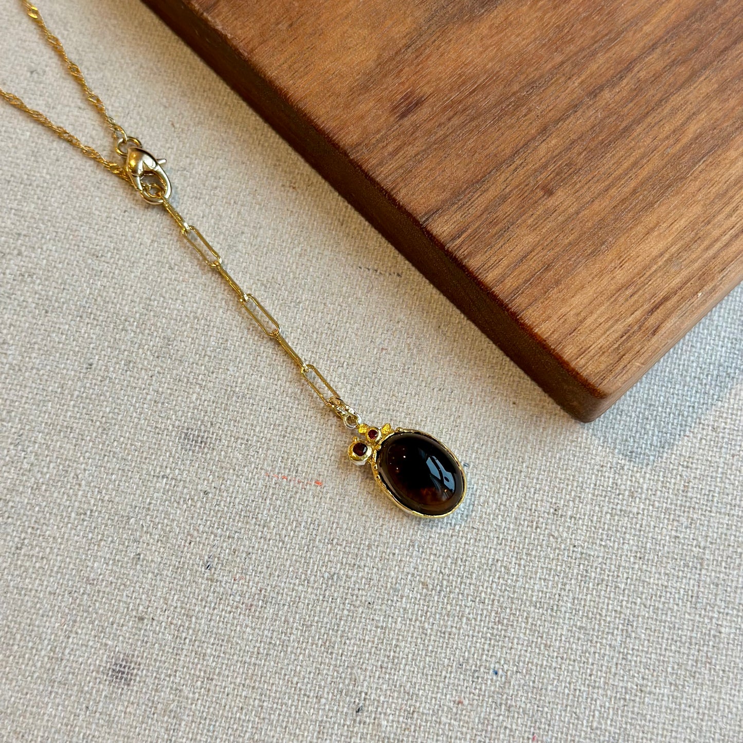 Smoky Quartz And Garnet Two Way Long Gold-plated Necklace