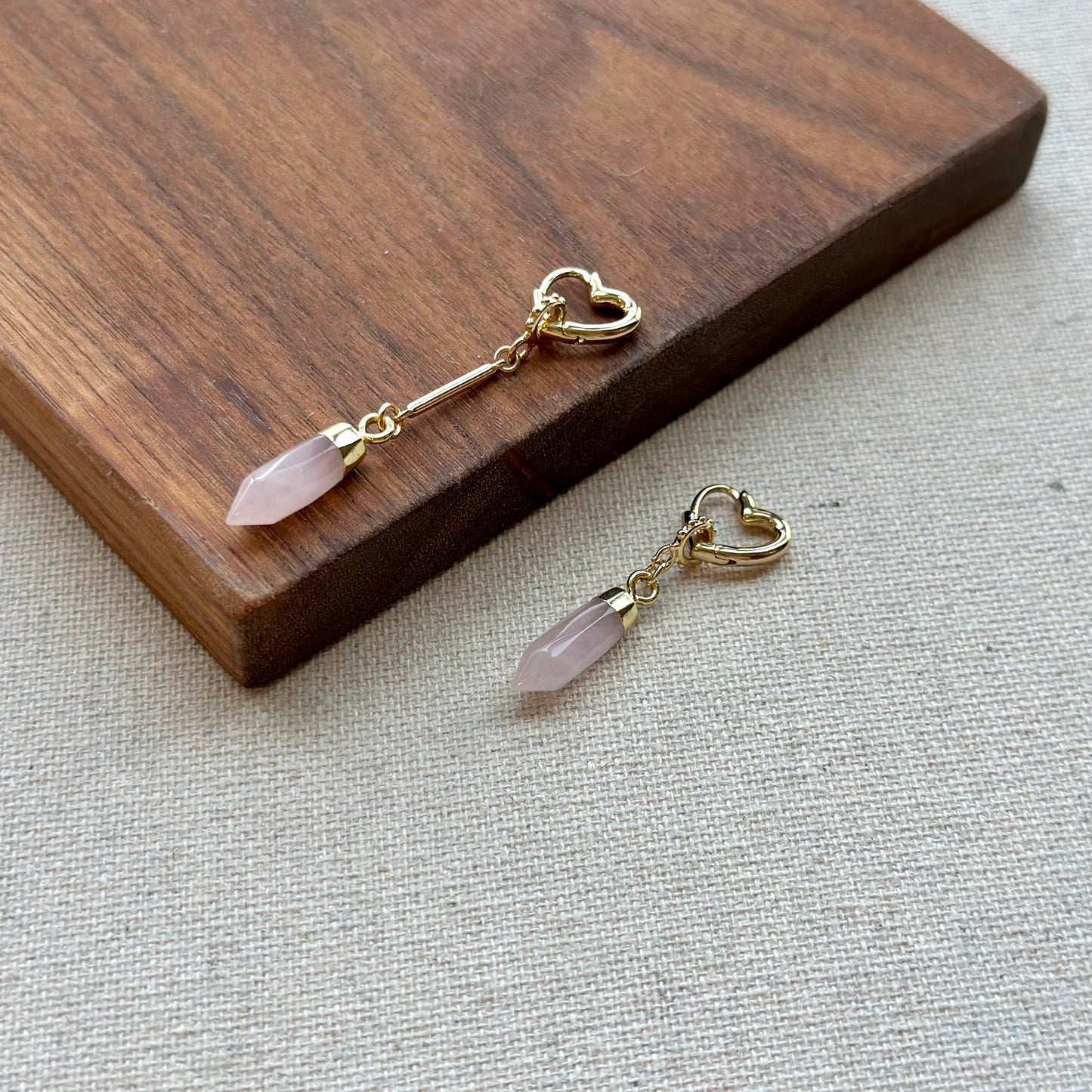 Rose Quartz Point Shaped Two-way Gold-plated Ear Hoop