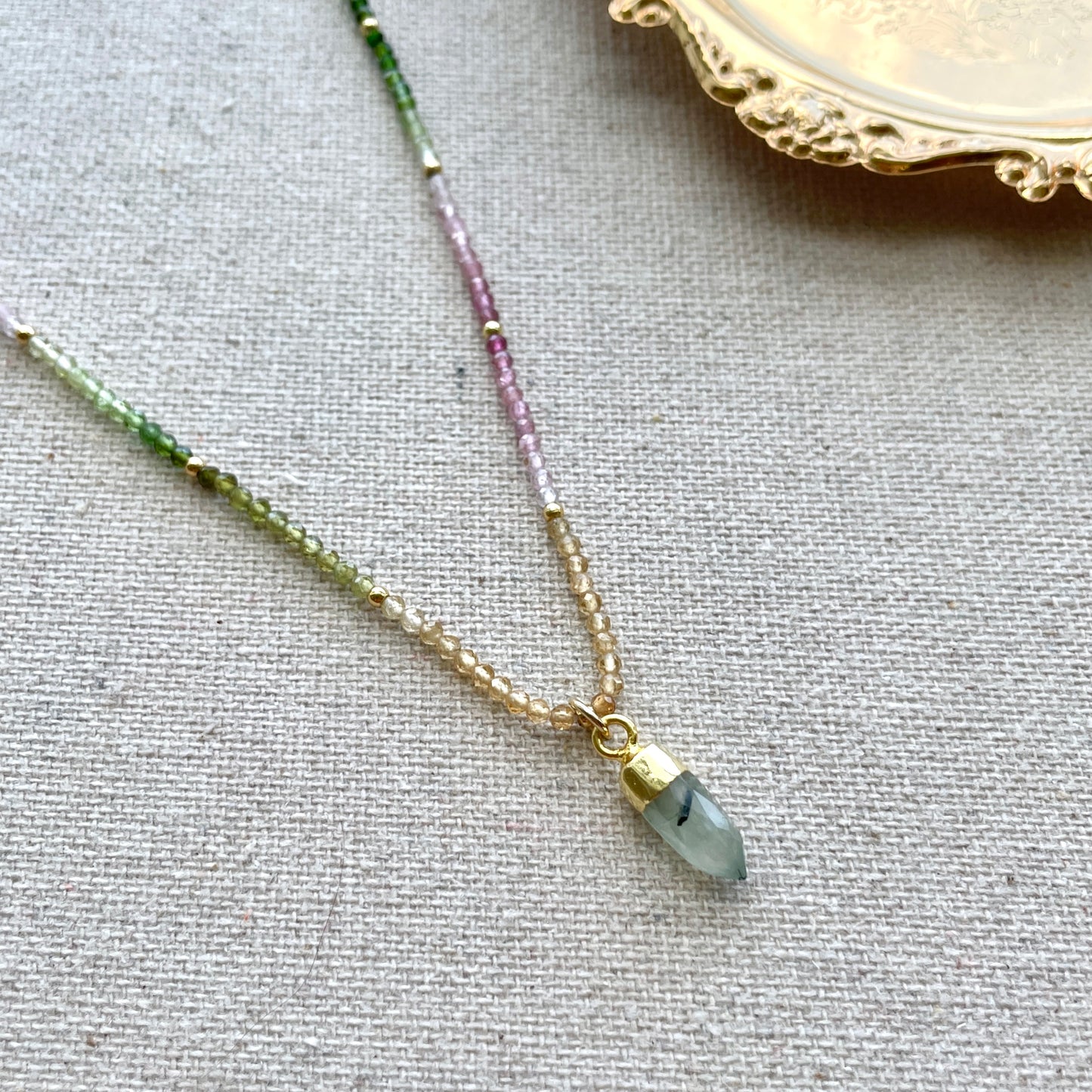 Prehnite And Tourmaline Beaded Necklace