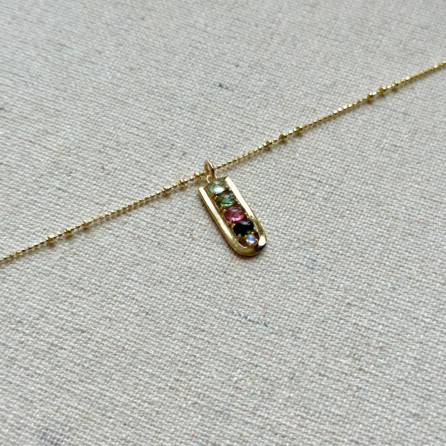 Mixed Tourmaline And Moonstone Gold-plated Italian Sterling Silver Necklace