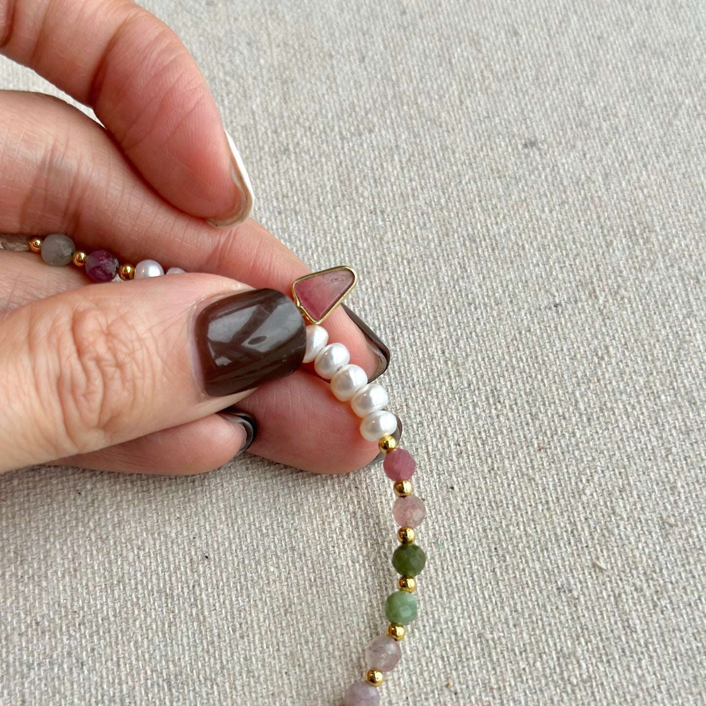 Tourmaline And Freshwater Pearl Beaded Choker Necklace