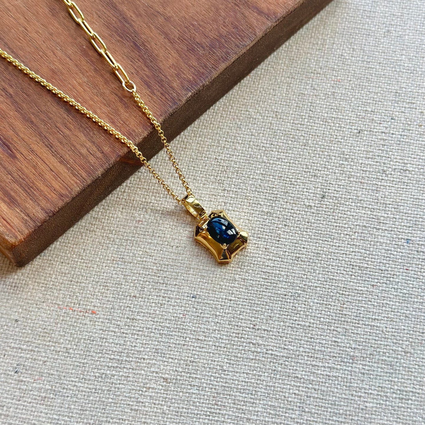 Sapphire Pendant Asymmetric Gold-plated Sterling Silver Necklace