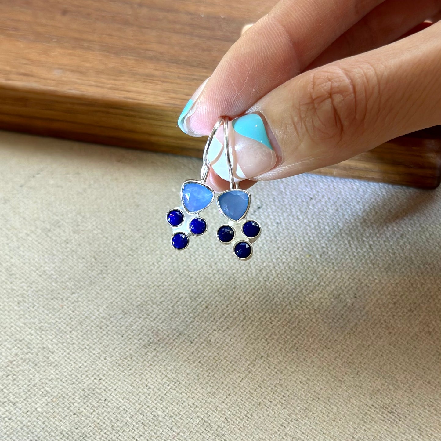 Lapis And Blue Chalcedony Sterling Silver Earring