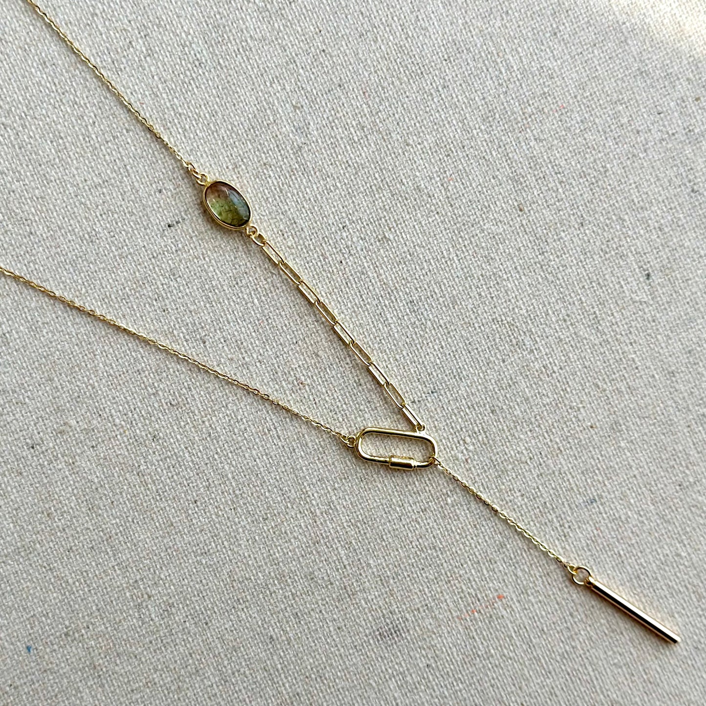 Watermelon Tourmaline Asymmetric Y-shaped Gold-plated Sterling Silver Necklace