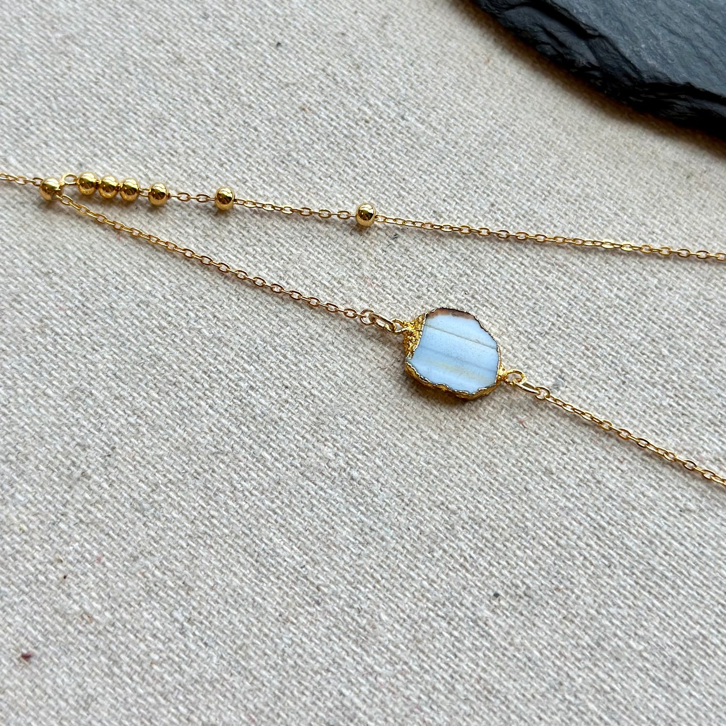 Blue Opal Asymmetric Two-way Y-shaped Gold-plated Sterling Silver Necklace