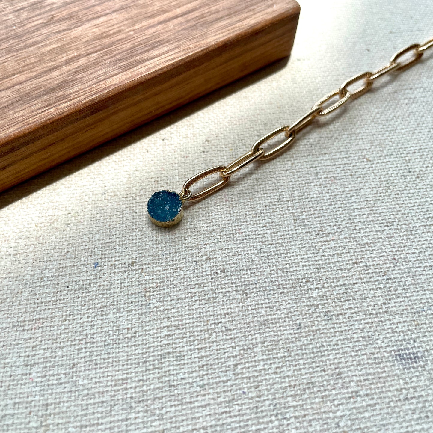 Blue Druzy Stone Oval Link Chain Bracelet