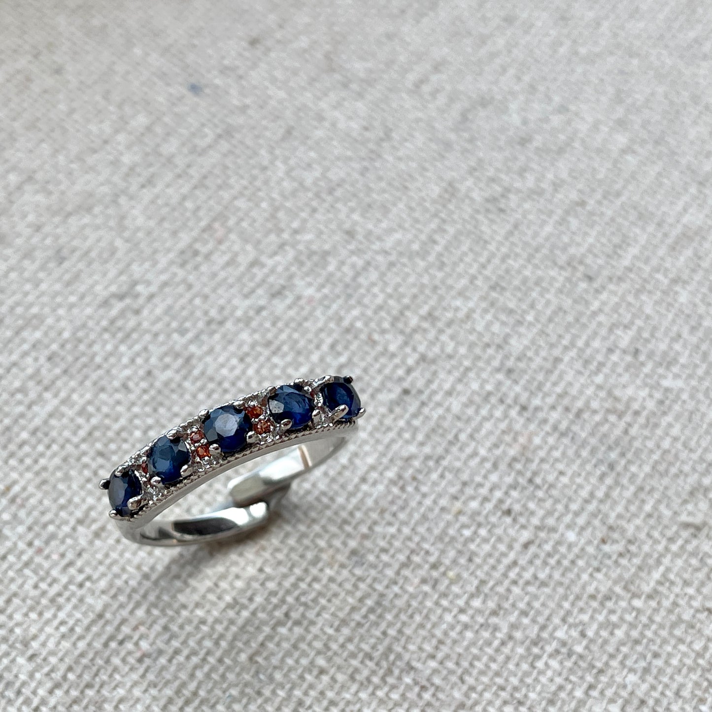 Sapphire And Garnet Adjustable Sterling Silver Ring