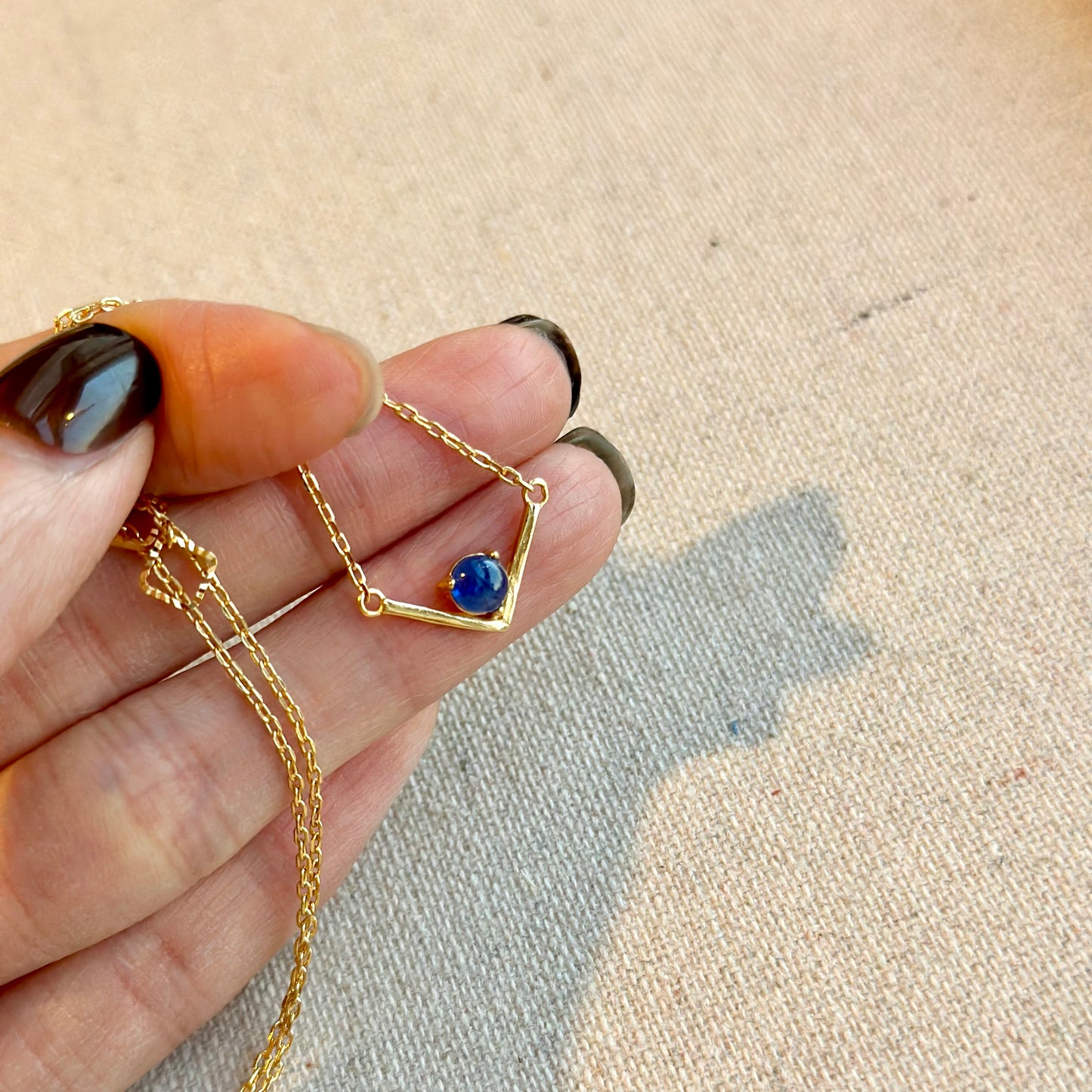 Sapphire V-shaped Gold-plated Sterling Silver Necklace