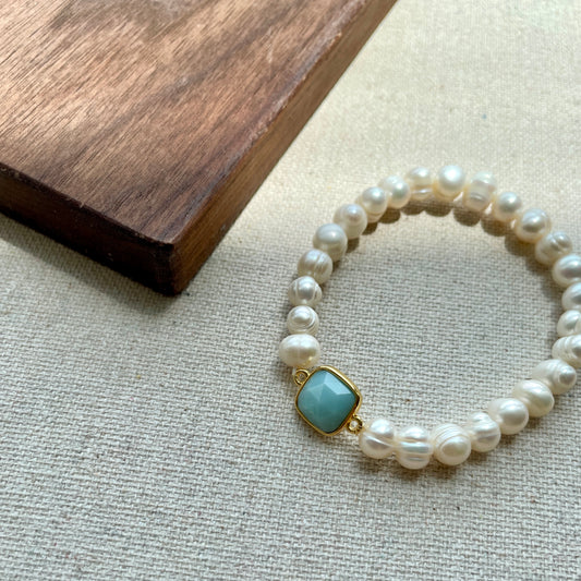 Amazonite And Freshwater Pearl Beaded Bracelet