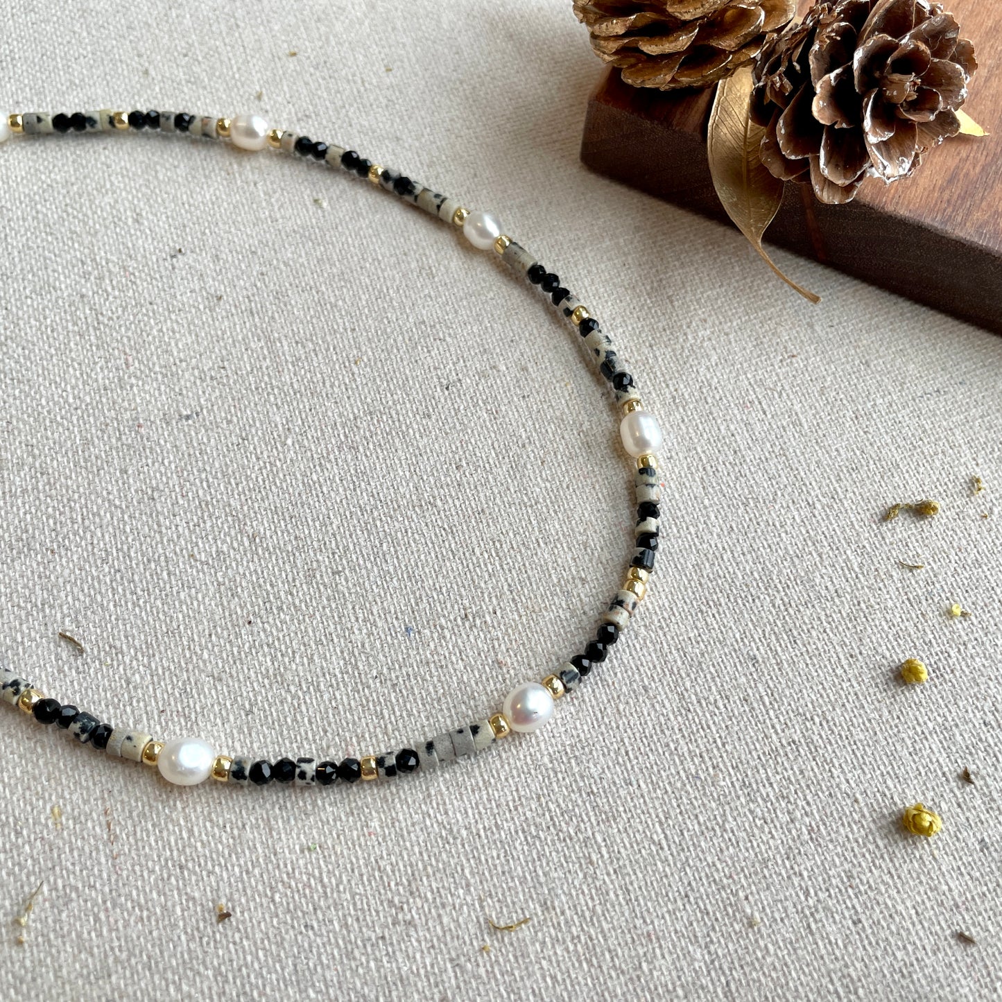 Dalmatian Jasper And Black Spinel Beaded Choker Necklace